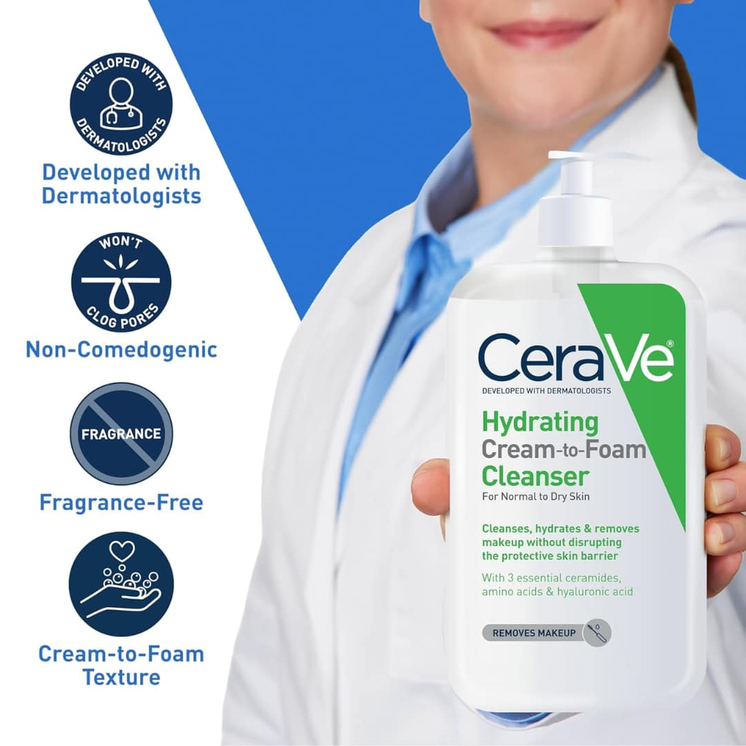 CeraVe Hydrating Cream-to-Foam Cleanser 236ml - Image 3