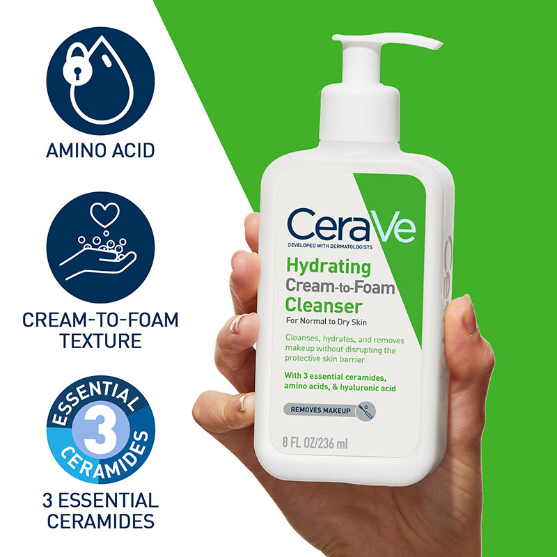 CeraVe Hydrating Cream-to-Foam Cleanser 236ml - Image 4