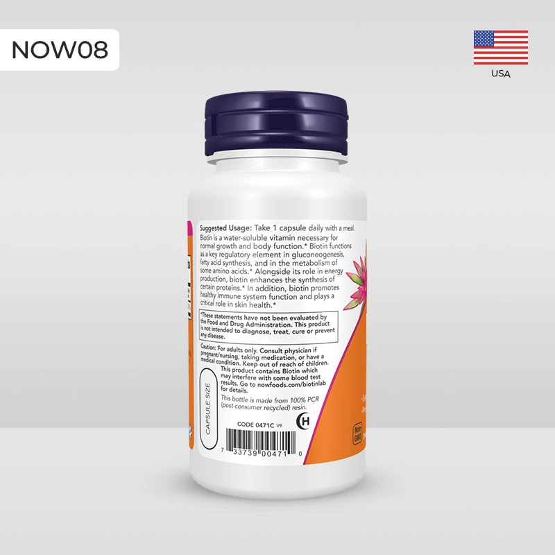 Now Biotin 5,000 mcg Veg Capsules - Image 2